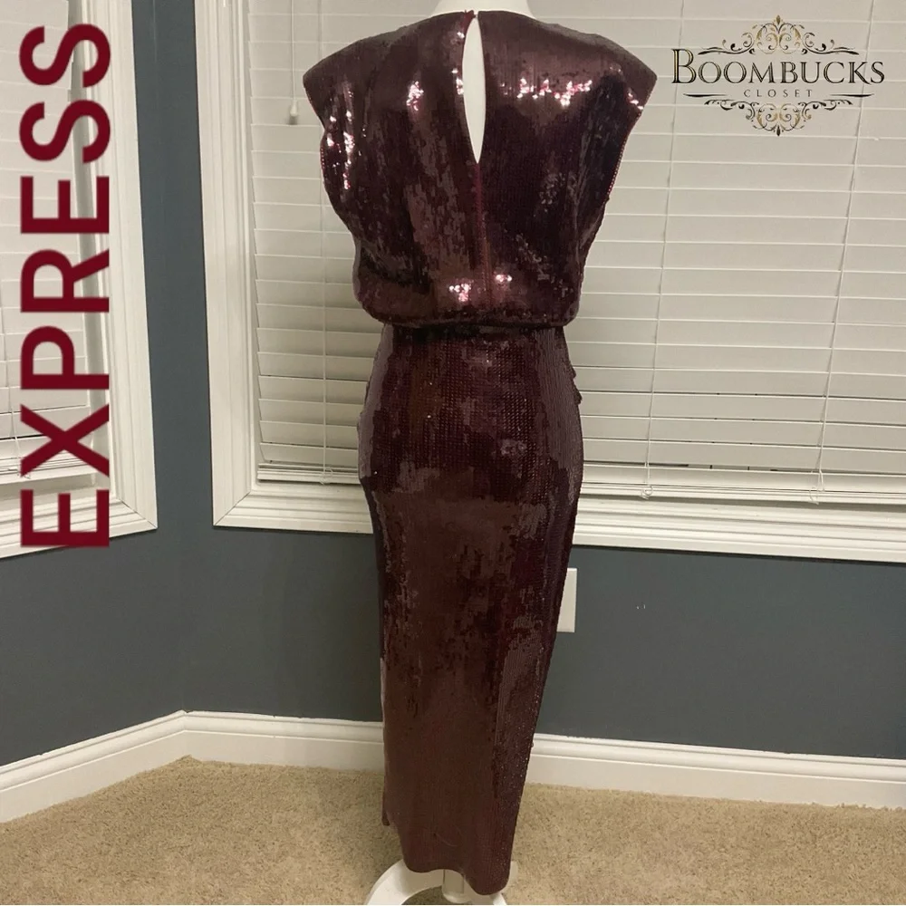 Express Burgundy Sequin Dress NWT - Picture 8 of 16